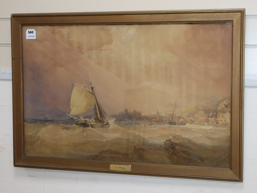 Charles Bentley (1806-1854), watercolour, Fishing boat off the coast, signed and dated 18.., 50 x 78cm